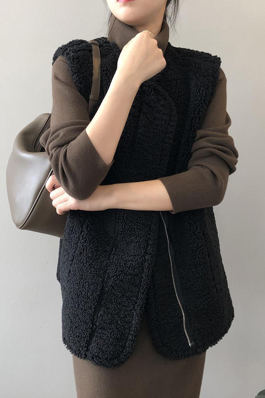 Chalecos casuales de cuello redondo con bolsillos y patchwork