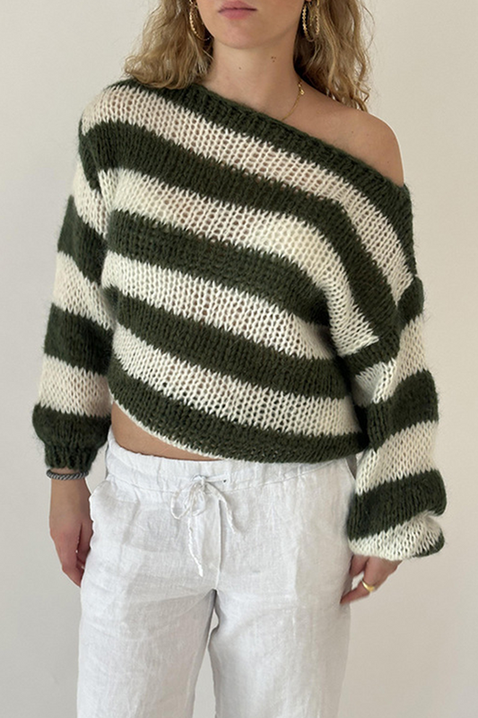 Suéteres casuales con cuello oblicuo y contraste de letras tejidas (4 colores)