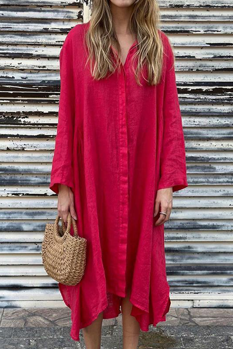 Vestidos camiseros casuales con cuello vuelto y bolsillos (6 colores)