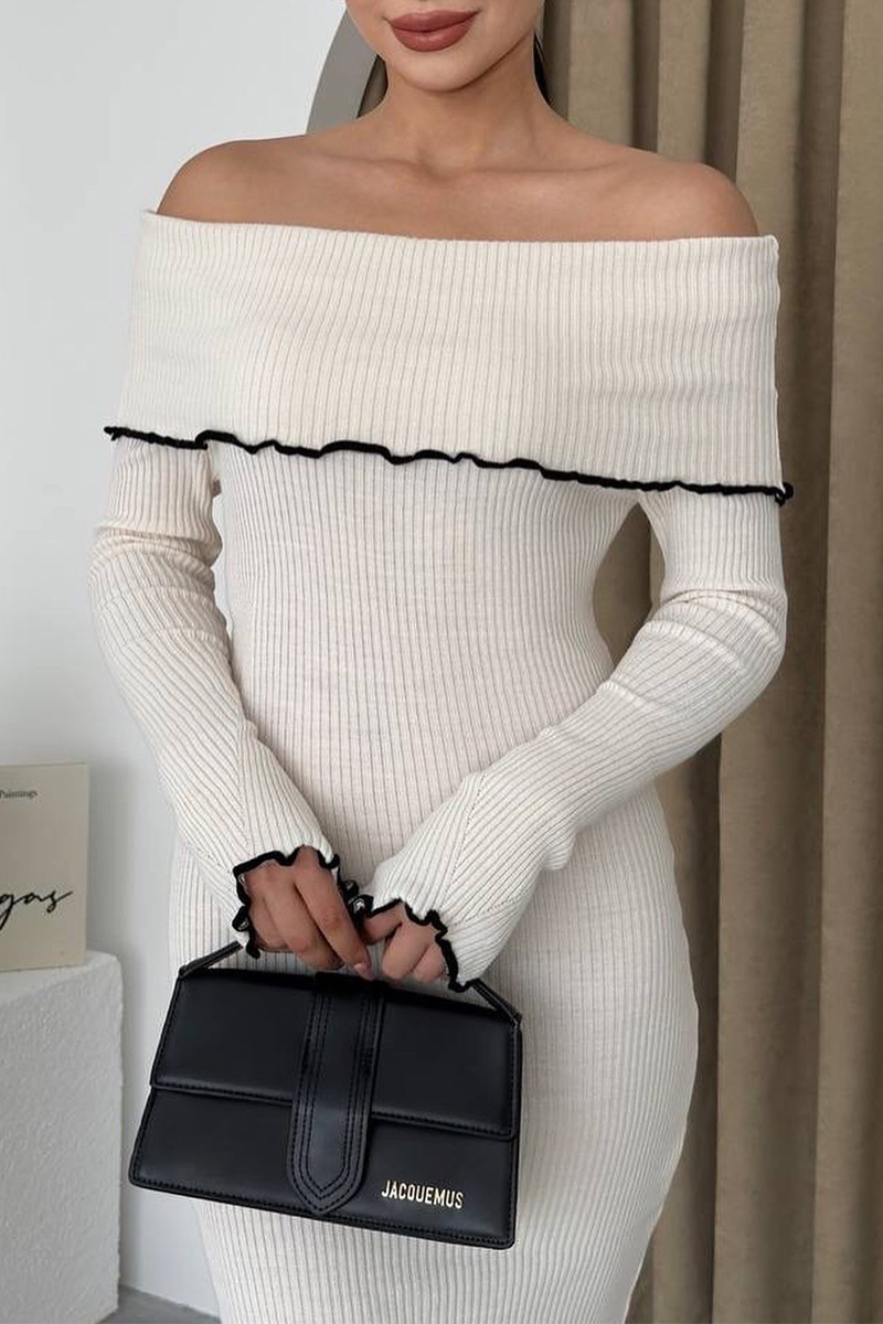Vestidos sexis de un solo paso con hombros descubiertos y diseño de patchwork en contraste
