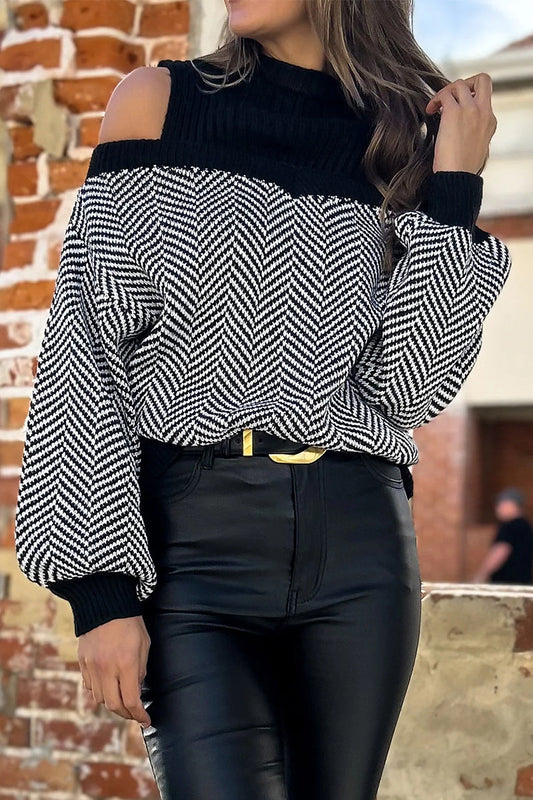 Suéteres casuales de cuello alto con contraste y tejido de rayas
