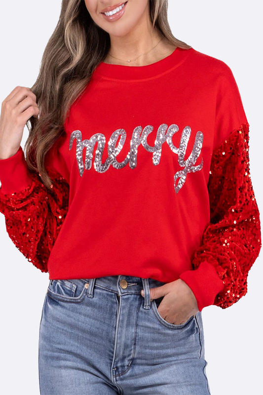 Sudadera informal con cuello redondo, lentejuelas bordadas y letras de dibujos animados