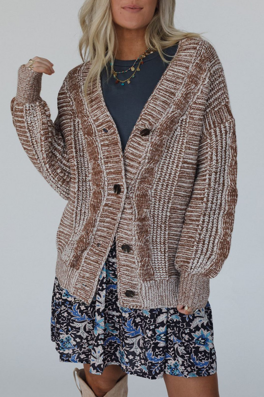 Prenda exterior informal con cuello en V, rayas, botones y tejido en contraste