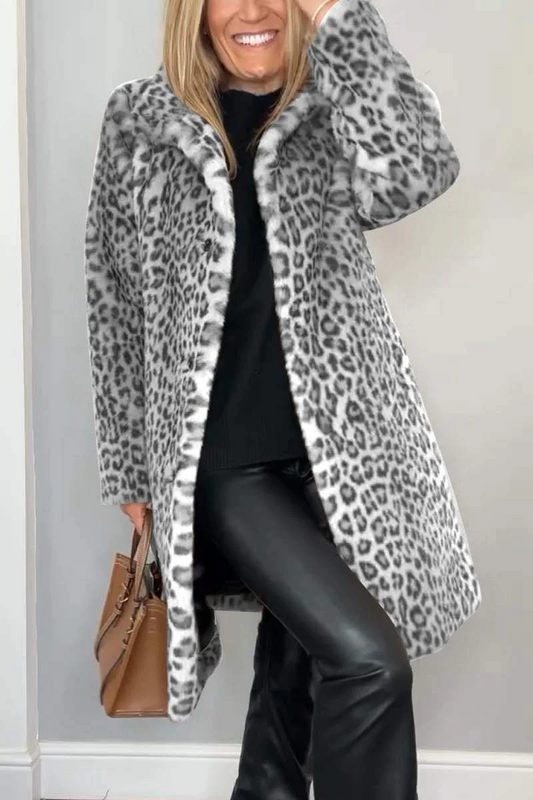 Prenda de abrigo informal con cuello vuelto y diseño de patchwork de leopardo (5 colores)