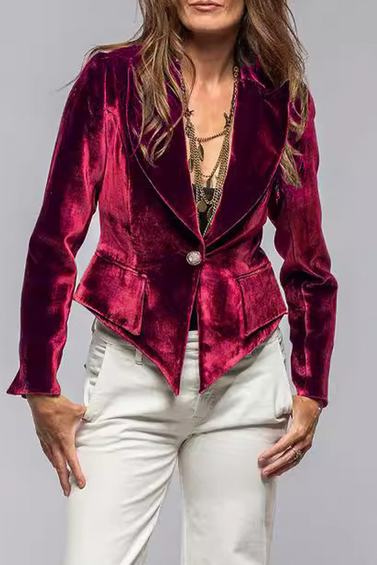 Prenda exterior informal de terciopelo con cuello vuelto y bolsillos de patchwork (4 colores)