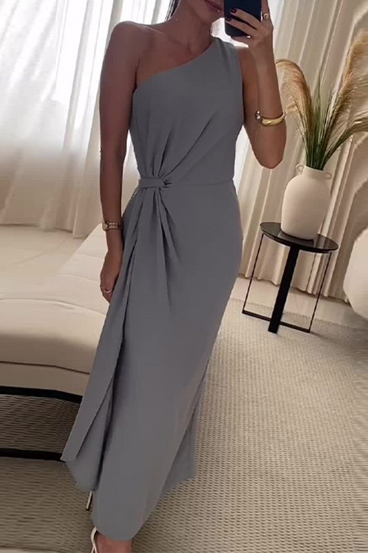 Vestidos largos sexys con hombros caídos, fruncidos e irregulares