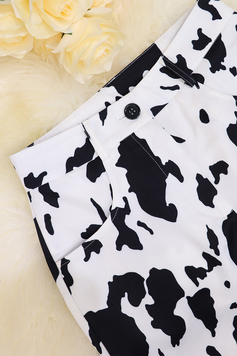 Pantalones casuales de cintura alta con estampado geométrico en contraste y estampado completo
