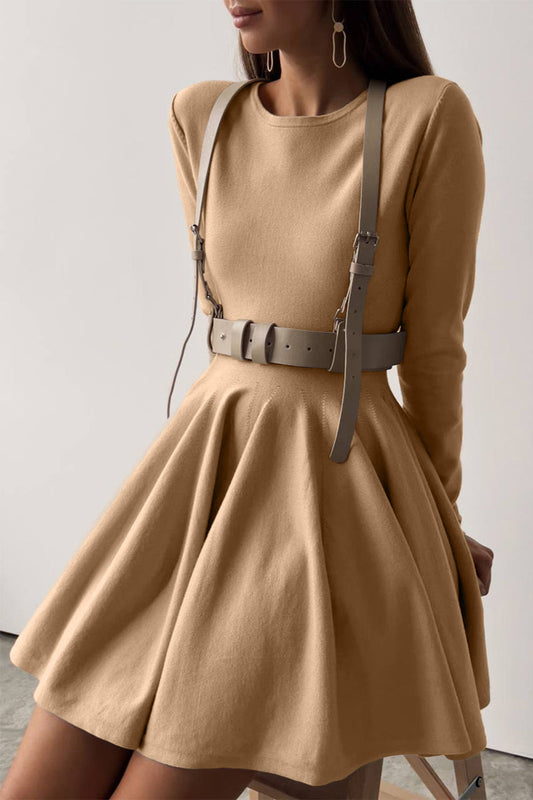Elegante vestido de suéter con cuello redondo fruncido (4 colores)