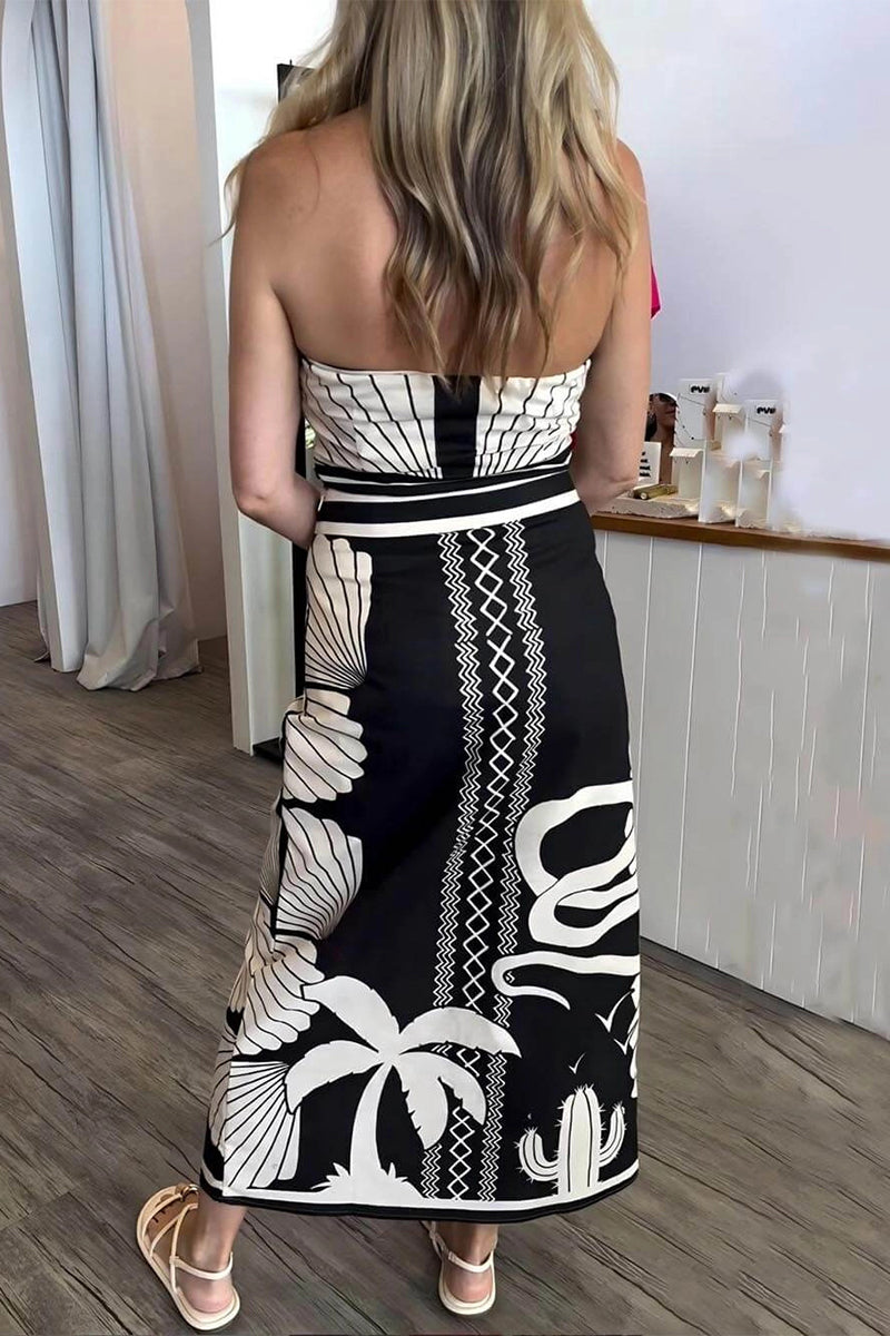 Vestidos sexis sin tirantes con estampado geométrico irregular en contraste