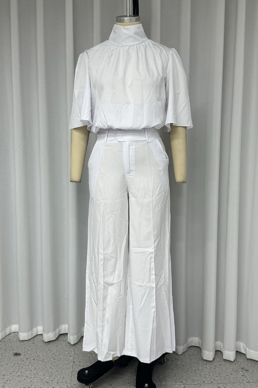 Casual Pocket Turtleneck Half Sleeve Two Pieces(No waist belt)