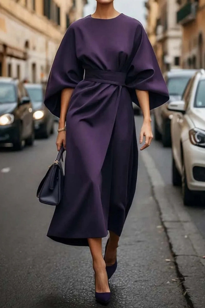 Vestidos largos casuales, elegantes, básicos, con cuello redondo (8 colores)