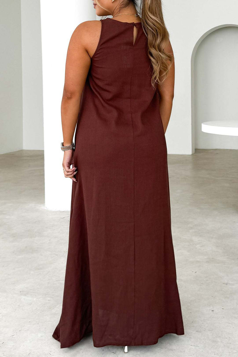 Vestidos casuales sin mangas con cuello redondo, rayas y patchwork en contraste