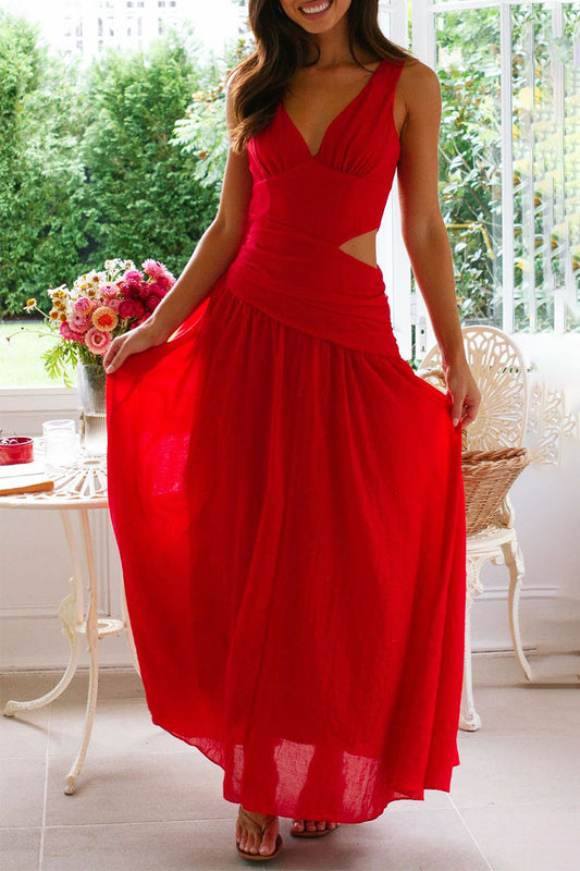 Vestidos sexis sin mangas con escote en V y aberturas