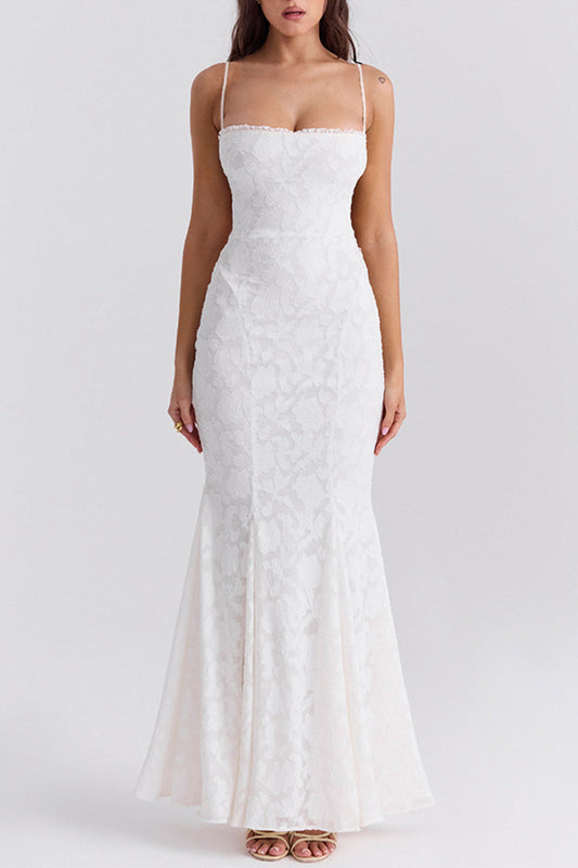 Sexy Backless Strap Design Square Neck Fishtail Dresses