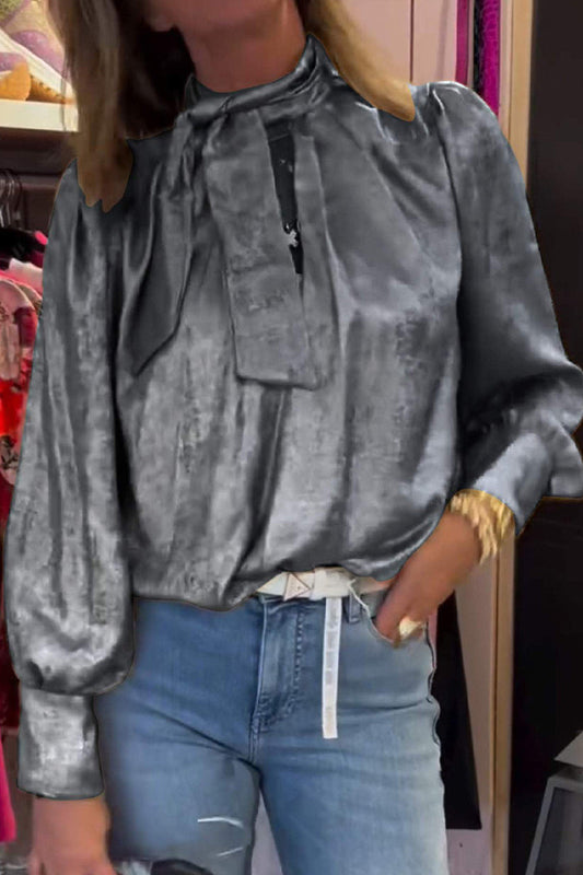 Blusas casuales con cuello anudado y cordones con estampado bronceado