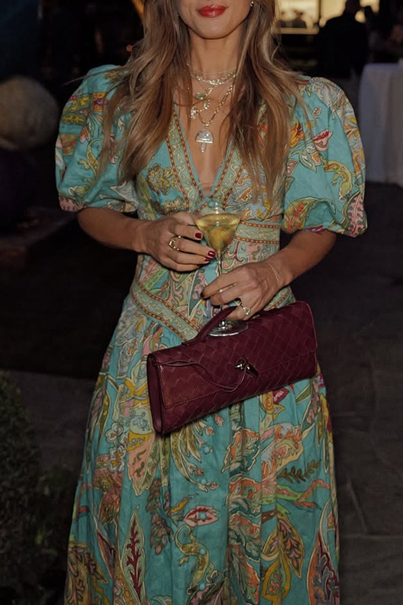 Vestidos casuales de corte A con cuello en V, bolsillos y estampado floral