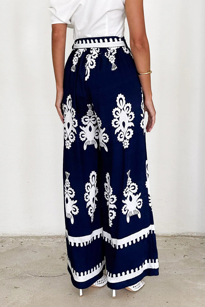 Pantalones casuales de cintura alta, rectos, holgados, con bolsillos, estampados a rayas y cordones