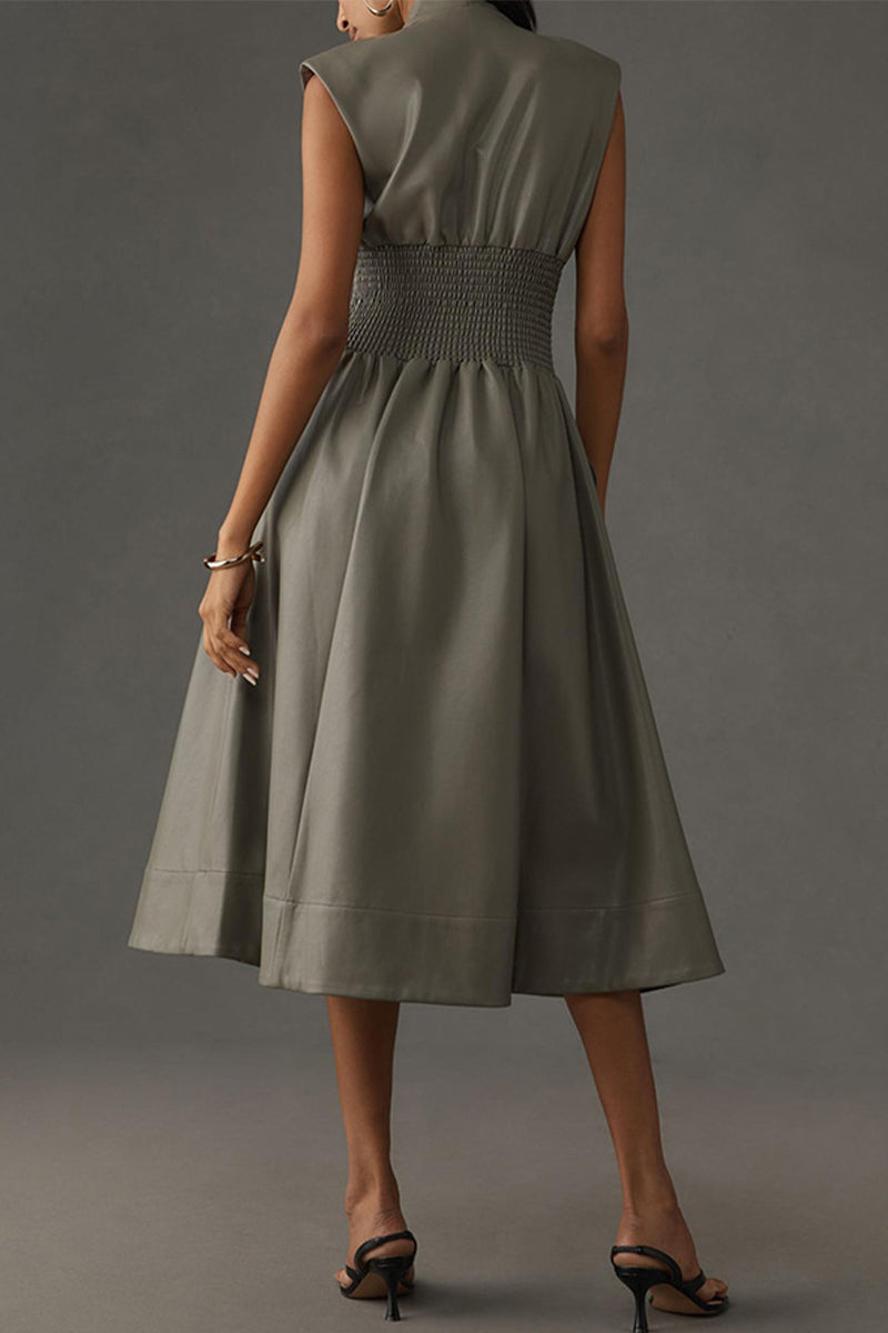 Vestidos casuales sin mangas con cuello en V y cremallera con bolsillos (3 colores)