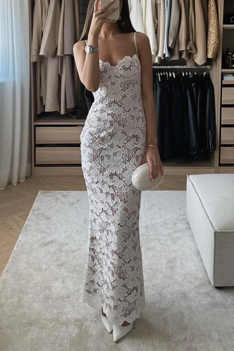 Vestidos largos con escote en V y diseño de tirantes de encaje sexy