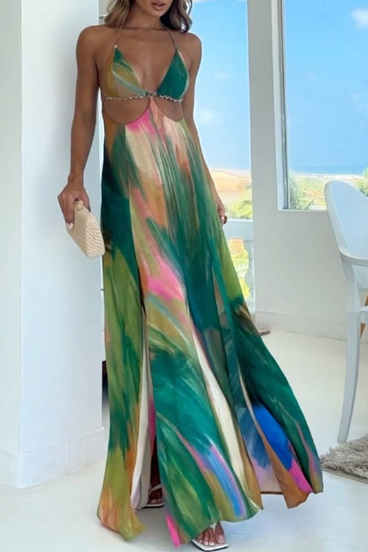 Vestidos halter con tirantes, espalda descubierta y degradado sexy