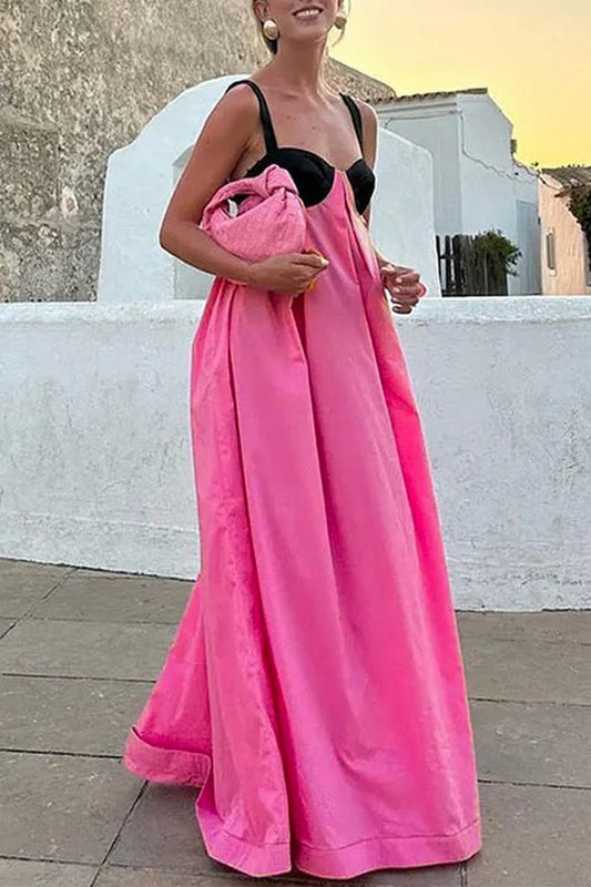 Vestidos sexis de patchwork con espalda descubierta y escote en V en contraste