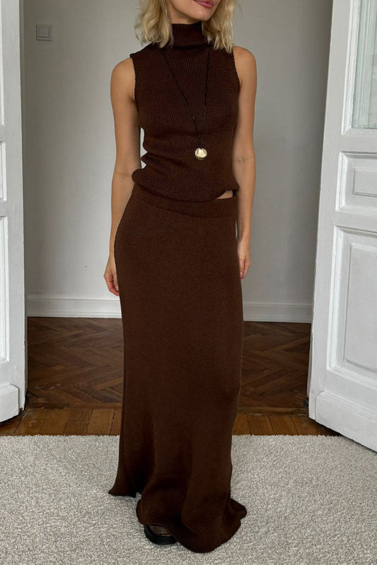 Conjunto informal de cuello alto sin mangas de dos piezas (4 colores)