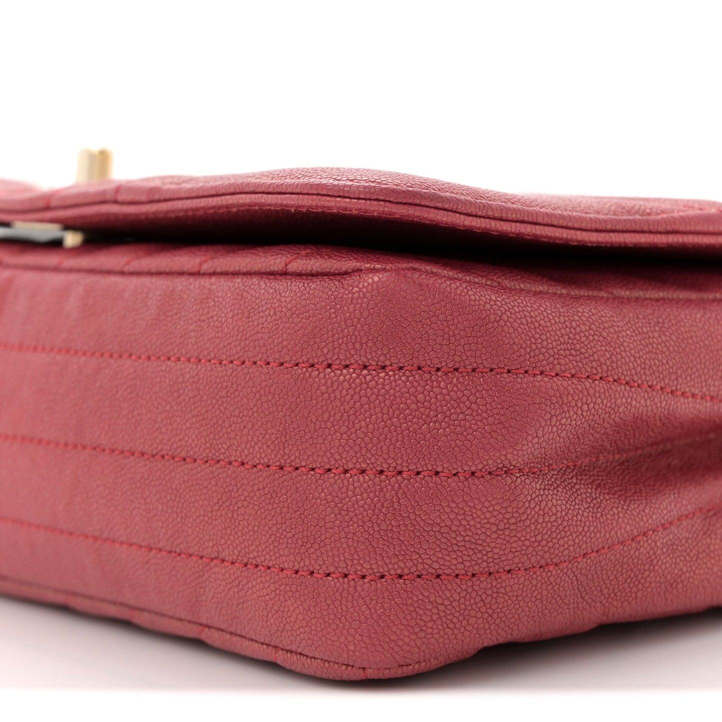 Metallic Caviar Chevron Quilted Medium Statement Flap Dark Pink