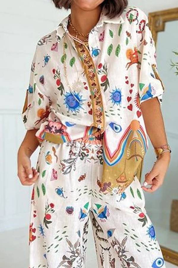 Conjunto de dos piezas de camisa y pantalón de manga corta con estampado de moda