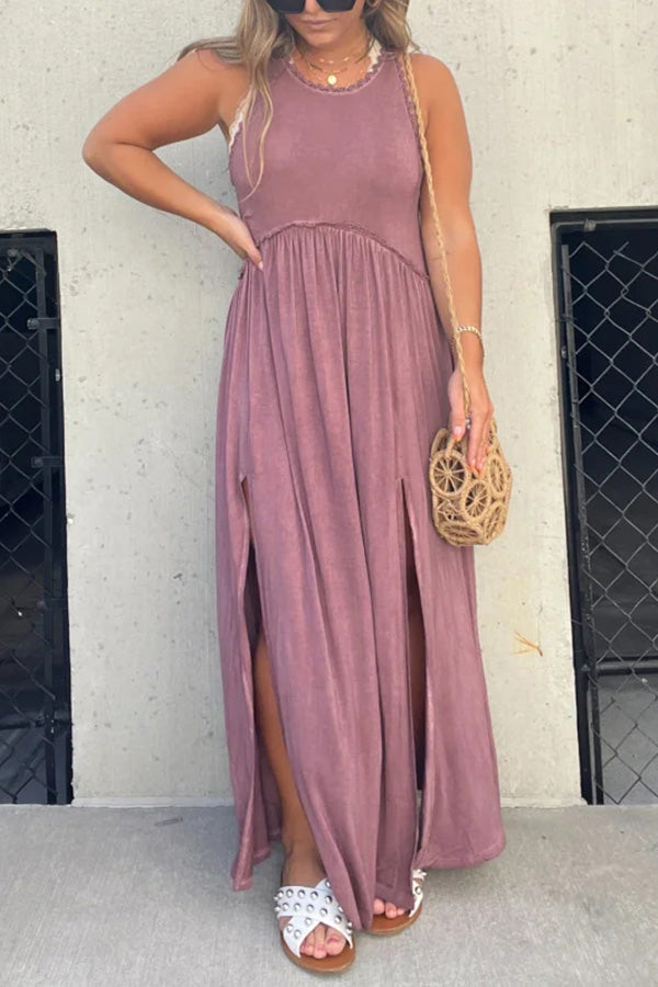 Vestido largo maxi holgado, sencillo e informal con abertura