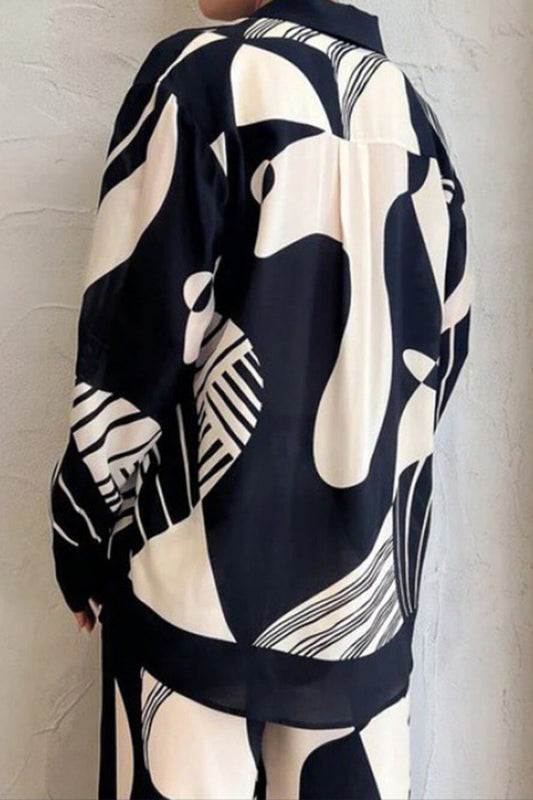 Trendy Graffiti Print Loose Wide Leg Pants Set
