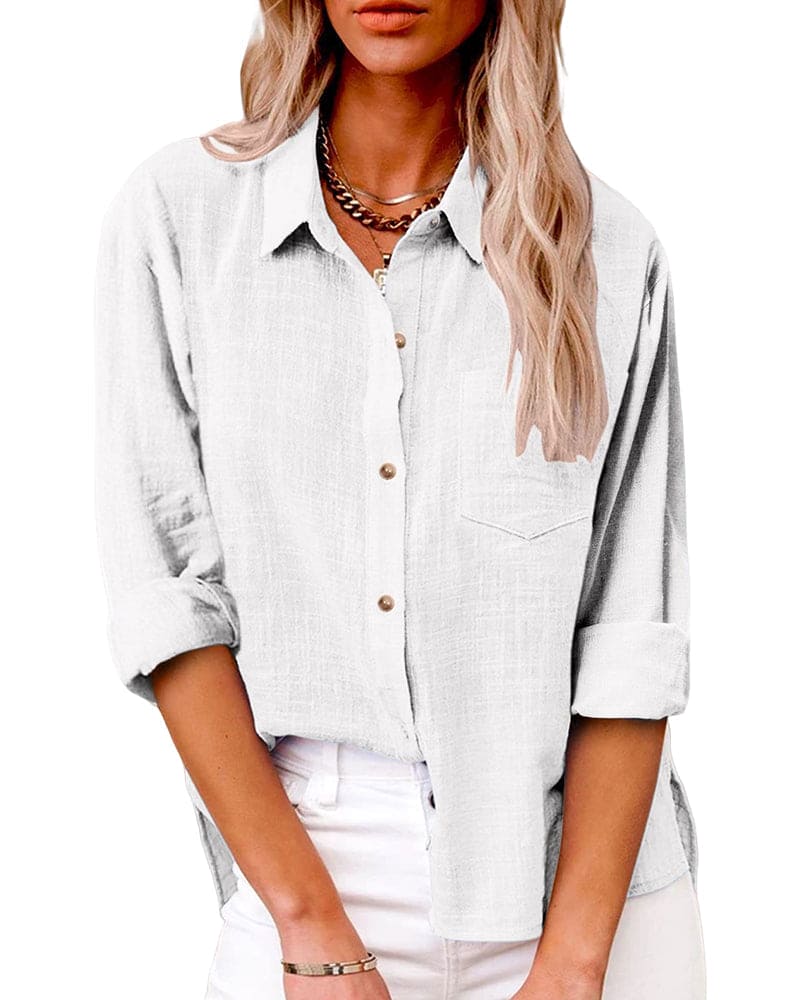 Chic Button Down Long Sleeve Linen Shirt | Great for Casual Days