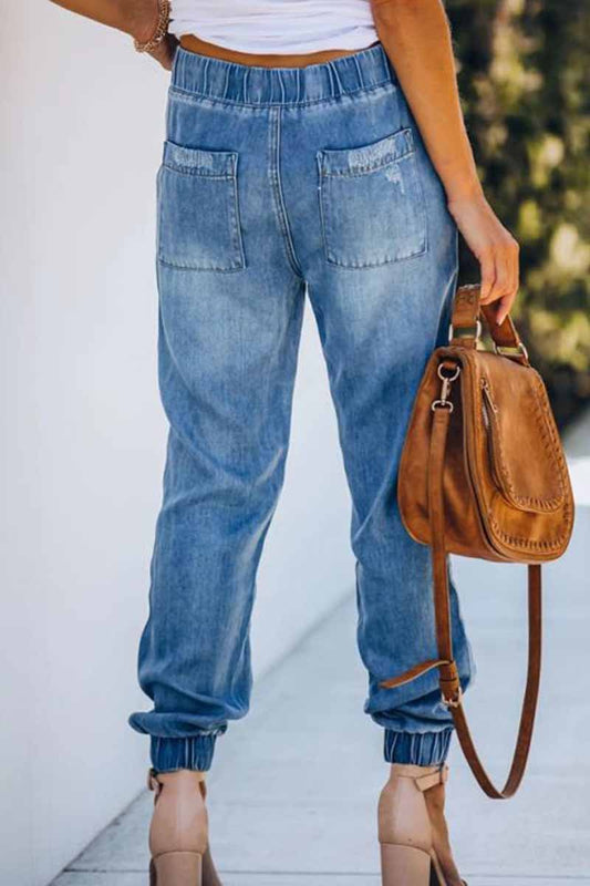 Vaqueros holgados rotos con cintura ajustable