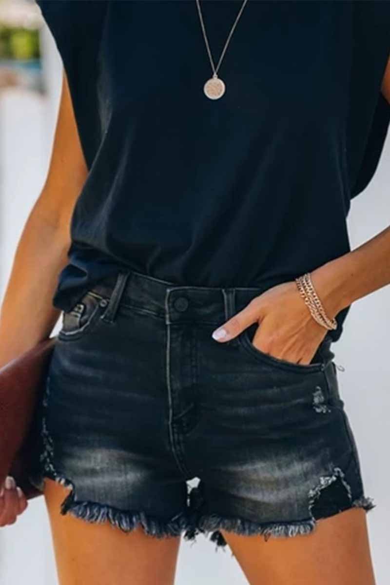 Shorts vaqueros desgastados de cintura alta de verano
