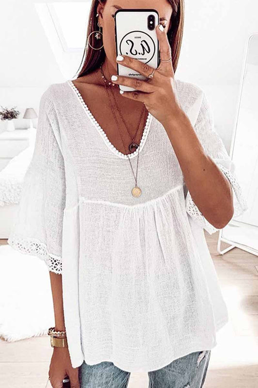 Lace Stitching Five-Point Sleeve Shirt