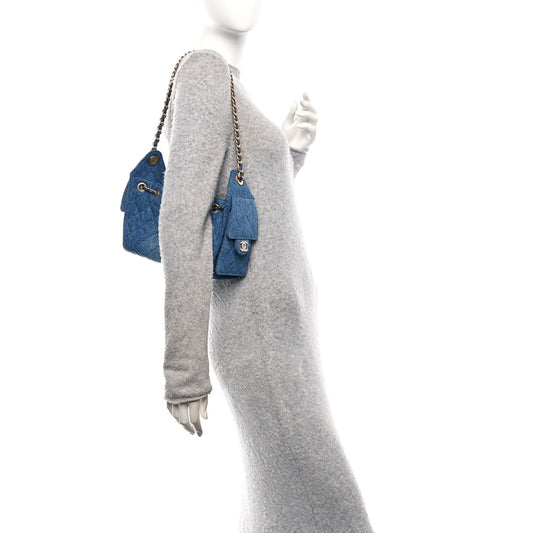 Washed Denim Quilted Mini Chanel 25 Handbag Blue