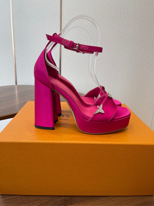 LV Swing Platform Sandal 8.5cm Hot Pink Satin 578754