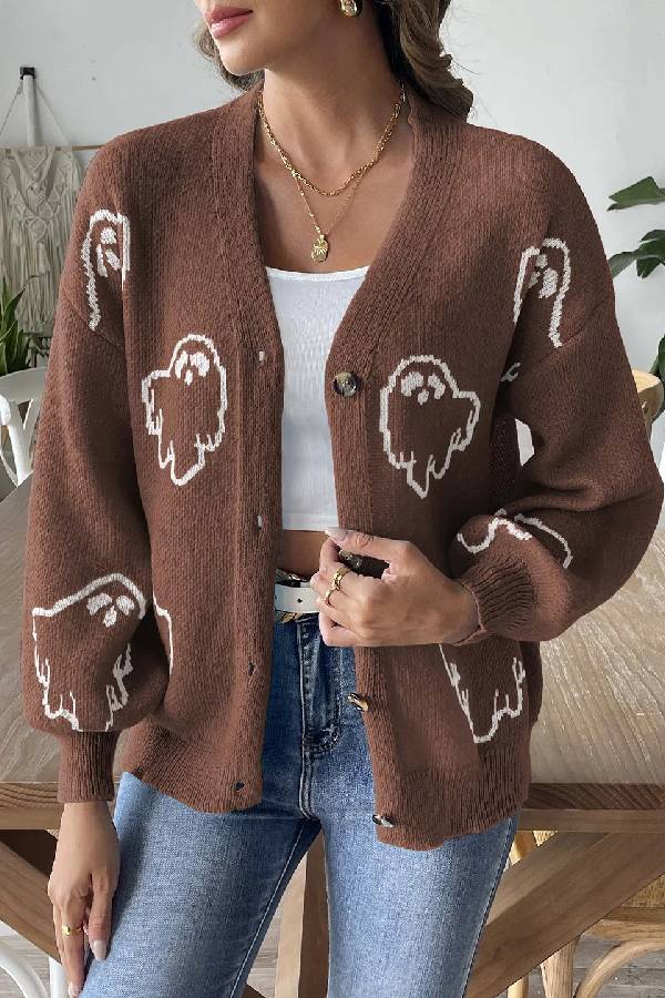 Chaqueta holgada informal con estampado de jacquard y dibujos animados