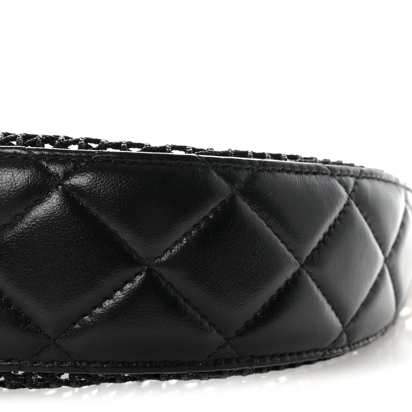 Mesh Shiny Lambskin Chain Hobo Black