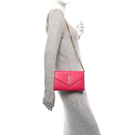 Grain De Poudre Matelasse Chevron Monogram Chain Wallet Bubblegum