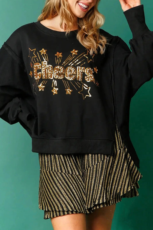 Sudadera informal de manga larga con cuello redondo y lentejuelas navideñas