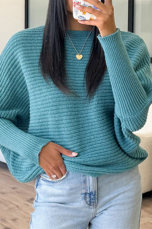 Suéter de punto con cuello redondo y mangas murciélago de moda