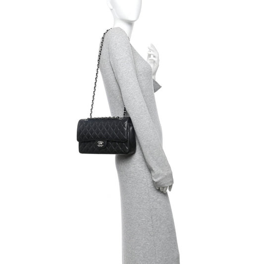 Caviar Quilted Medium Double Flap Black