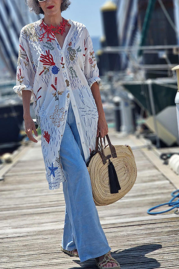 Camisa larga con botones de coral concha Sea Legends