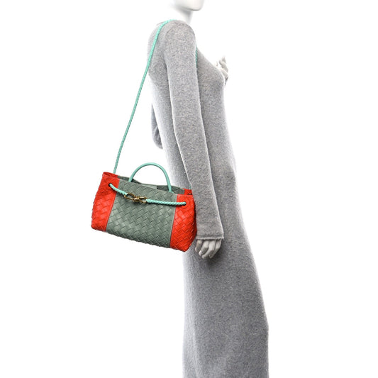 Nappa Intrecciato Small East West Andiamo Shoulder Bag New Sauge Orange Celadon