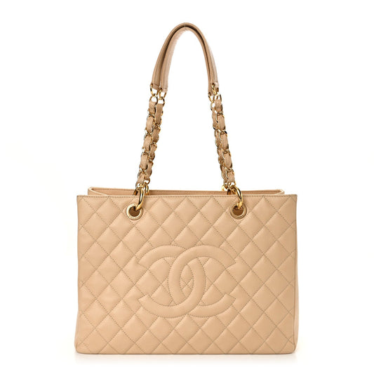 Caviar Quilted Grand Shopping Tote GST Beige