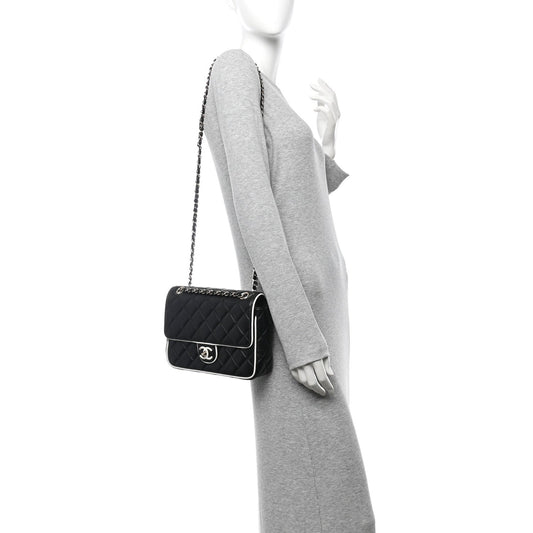 Lambskin Quilted Resin CC Flap Bag Black White