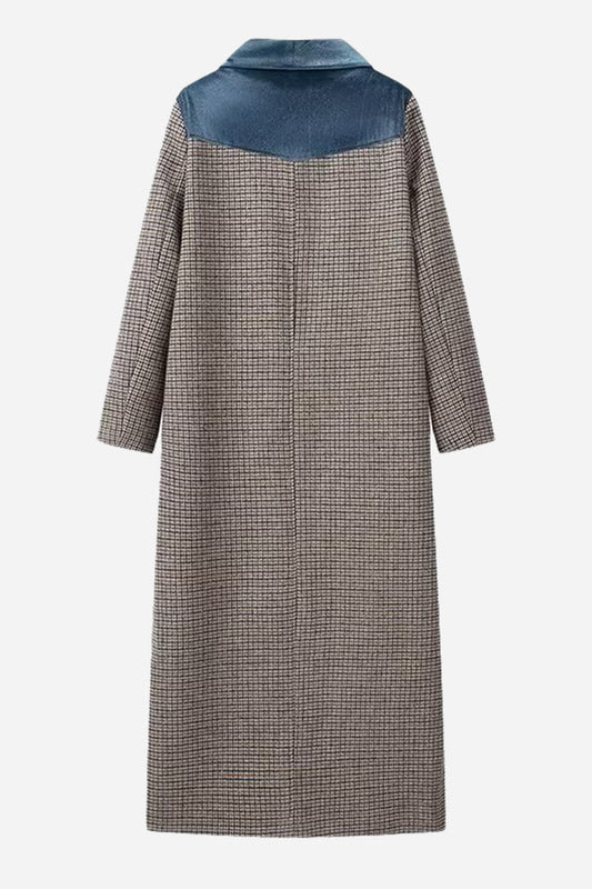 Abrigo de tweed de manga larga con pata de gallo