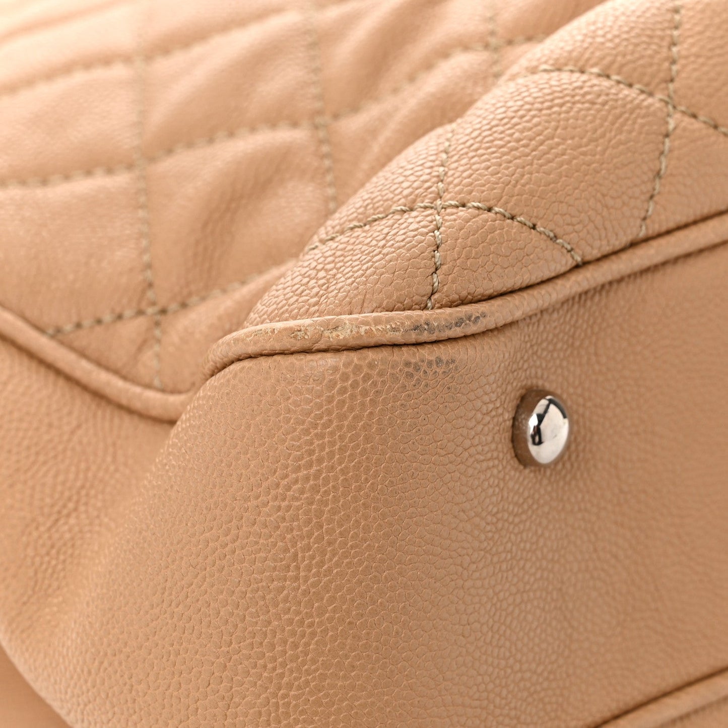Caviar Quilted Large Urban Companion Top Handle Shopping Tote Beige