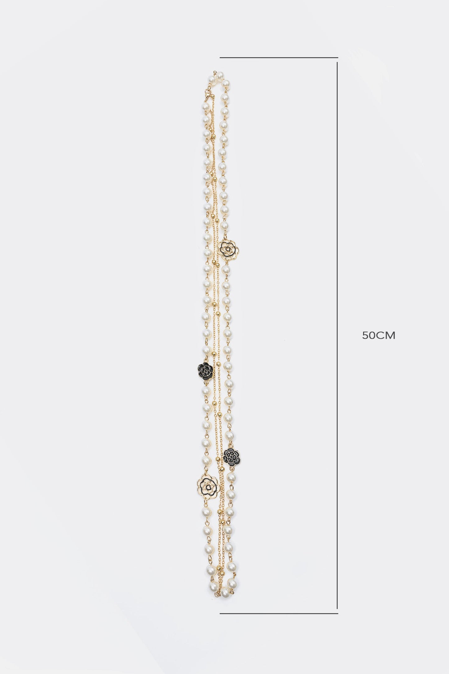 Collar largo floral de metal con perla sintética