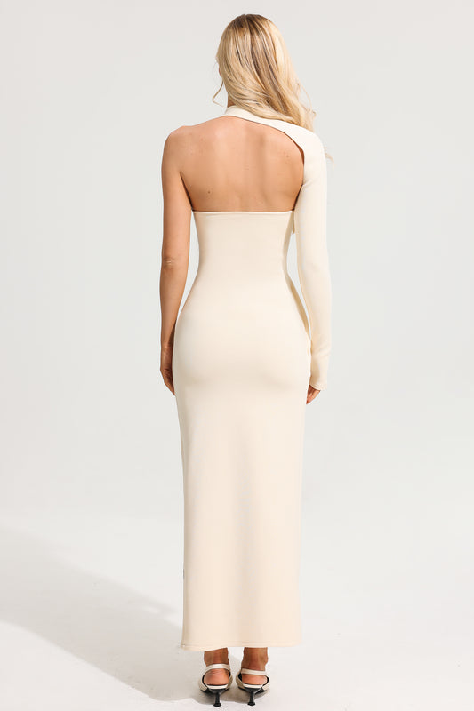 Knit One-Shoulder Solid Maxi Dress